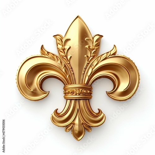 Regal Elegance: Royal Gold Fleur de Lis Ornament Isolated on White Background. Generative ai photo