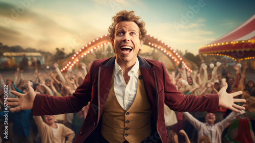 actor performing a comedy scene in amusement park, generative ai photo