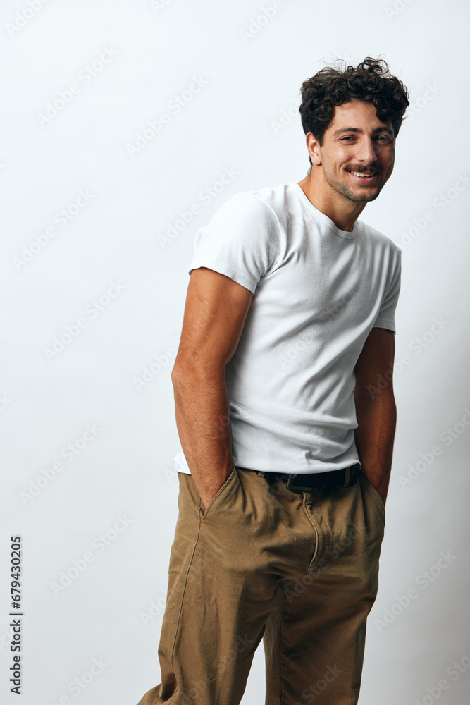 Fototapeta premium Background man t-shirt isolated hipster portrait white smile fashion