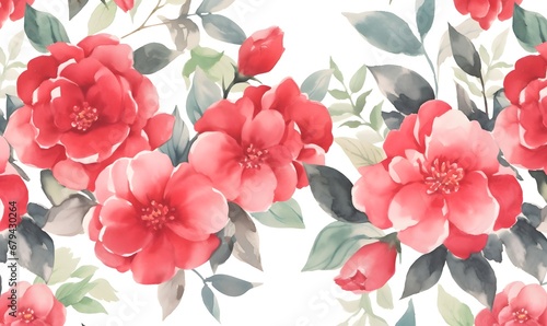 Watercolor red camellia pattern wallpaper, Generative AI