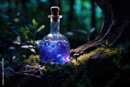Magical forest with a bottle of magic potions.