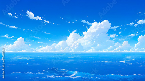 広大な海と空のアニメ風イラスト風景