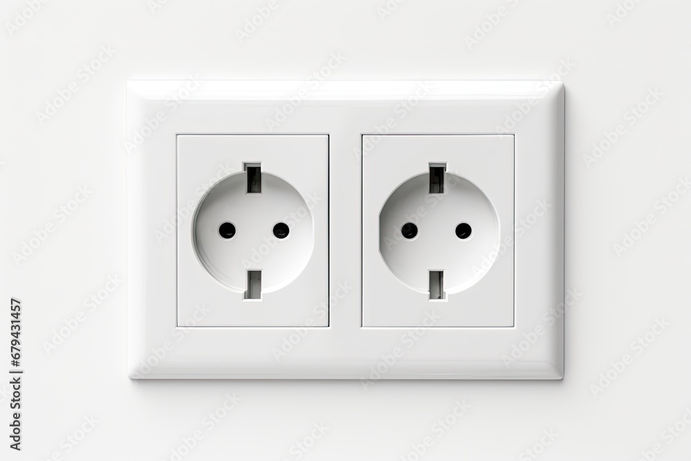 White isolated background with double European electrical socket. White isolated background with double European electrical socket.