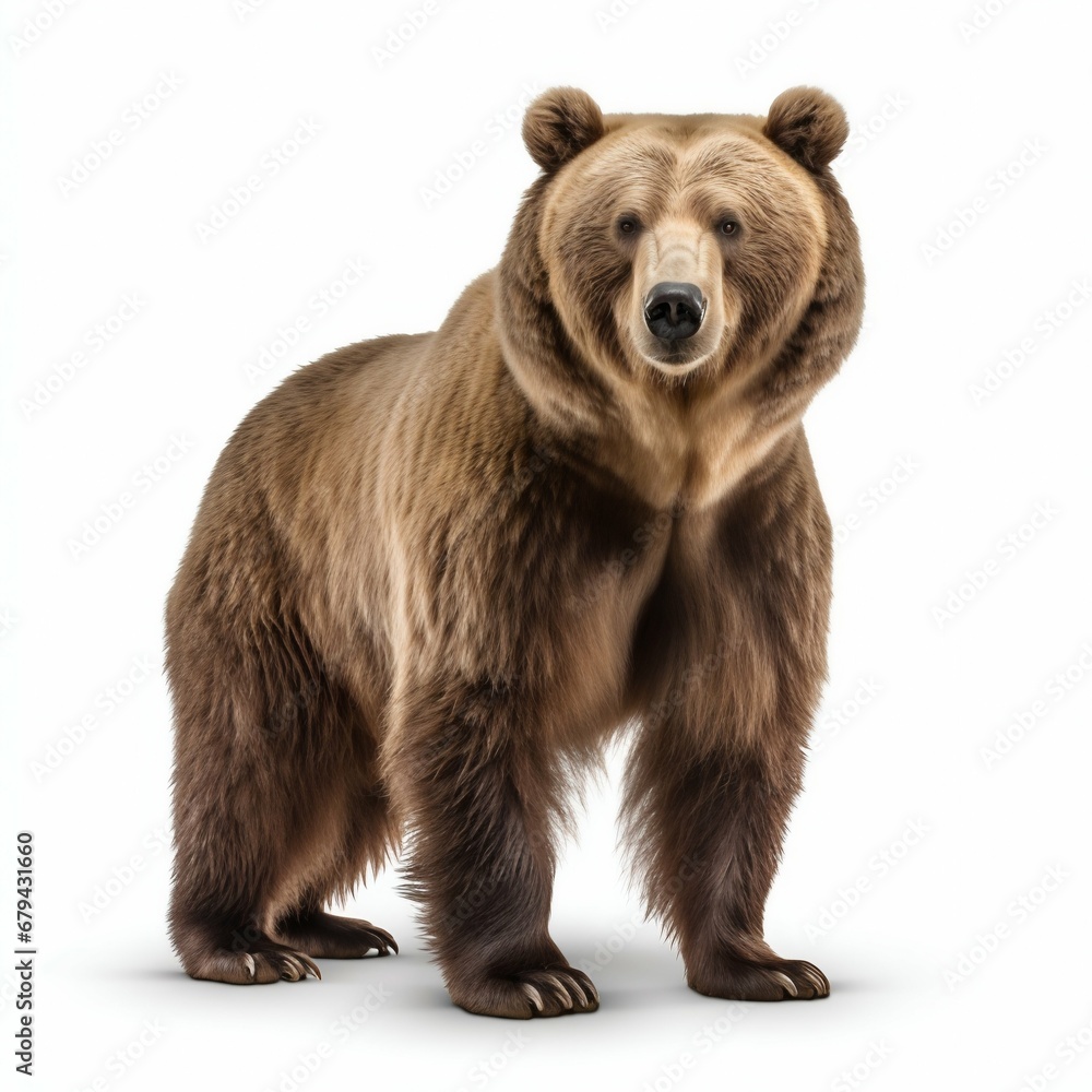 Obraz premium Majestic Wilderness: Brown Grizzly Bear Isolated on White Background. Generative ai