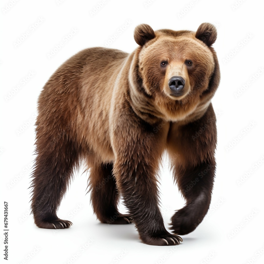 Majestic Wilderness: Brown Grizzly Bear Isolated on White Background. Generative ai Majestic Wilderness: Brown Grizzly Bear Isolated on White Background. Generative ai