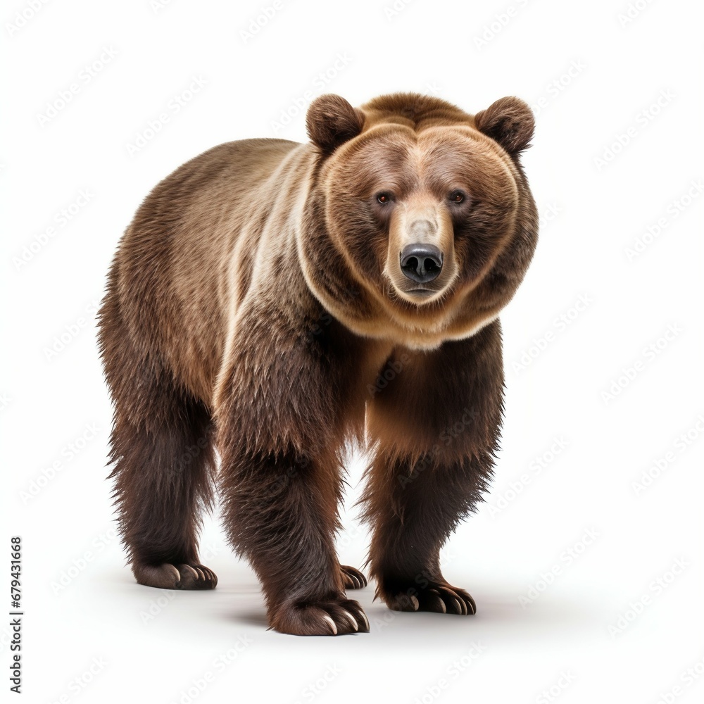 Fototapeta premium Majestic Wilderness: Brown Grizzly Bear Isolated on White Background. Generative ai