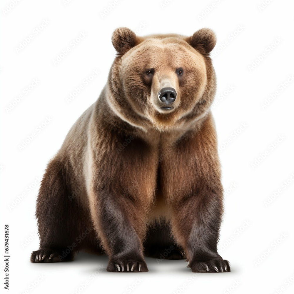 Fototapeta premium Majestic Wilderness: Brown Grizzly Bear Isolated on White Background. Generative ai