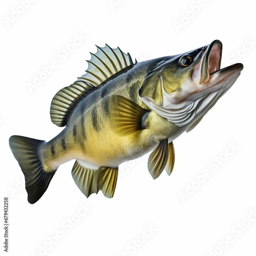 Aquatic Hunter: Largemouth Bass Fish Isolated on White Background. Generative ai