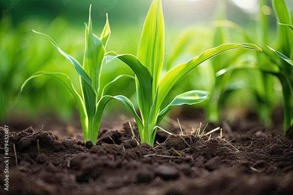 Growing young corn plants in the field. Growing young corn plants in the field.