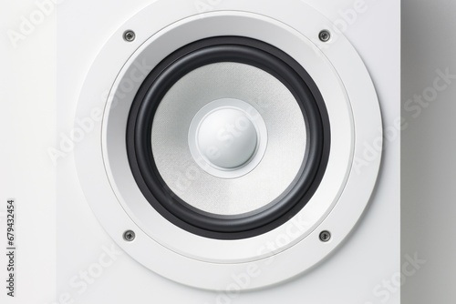 Close-up of a white speaker integrated into a wall.