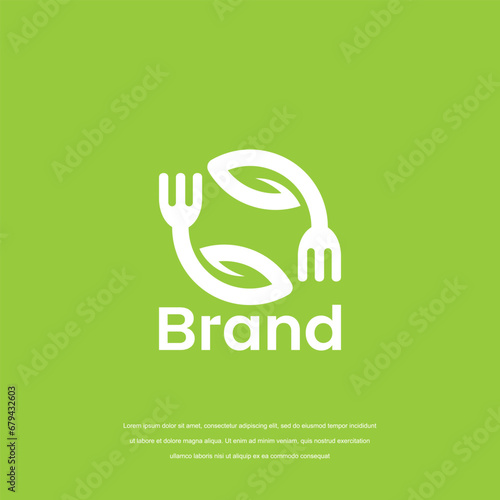 Healthy food logo. concept logo, with the symbol of a spoon, fork and leaf