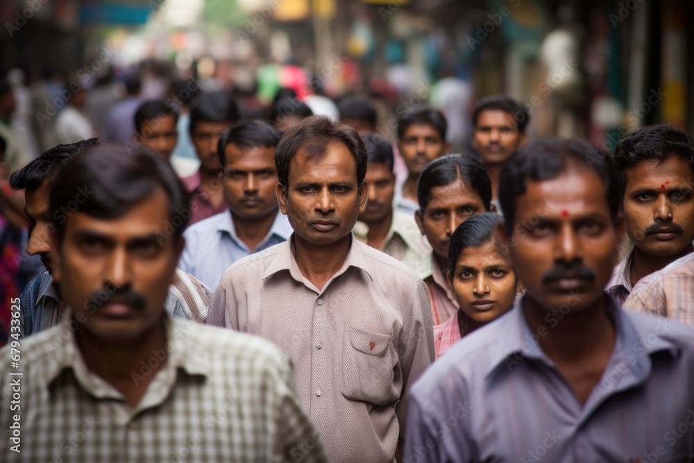 Crowd of Indian morning commuters walking street Crowd of Indian morning commuters walking street