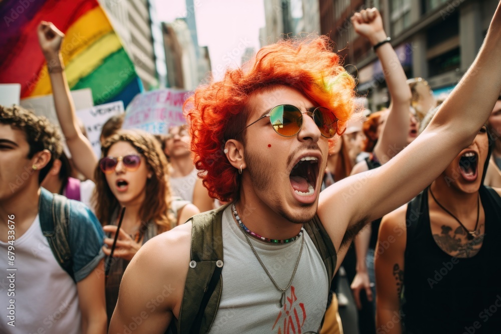 Angry LGBTQ people protesting on a street