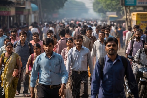 Crowd of Indian morning commuters walking street © blvdone