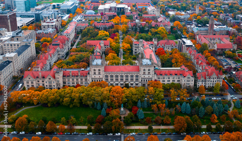 University of Chicago aerial view with fall colors  © Ionel