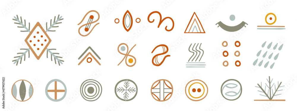 Symbols of Trypillian culture. Pagan signs of Cucuteni. - obrazy, fototapety, plakaty 