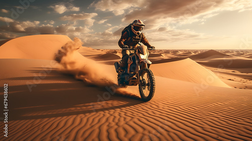 Motorcycle in a dune, motocross, dune bike, desert bike photo