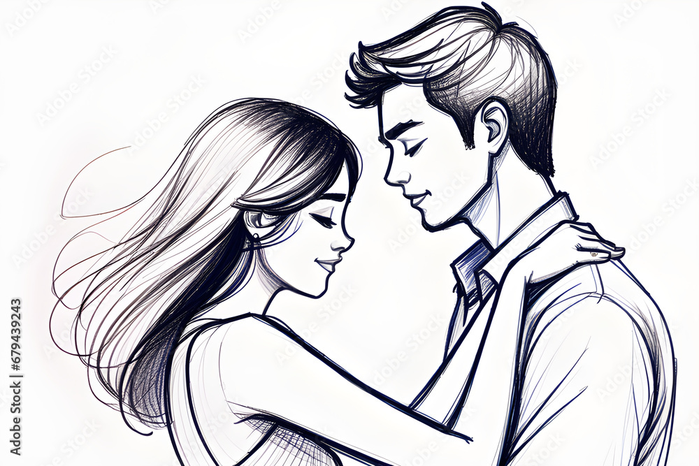It is an AI painting that looks like a pencil sketch of a lovely couple with love. Generative AI It is an AI painting that looks like a pencil sketch of a lovely couple with love. Generative AI