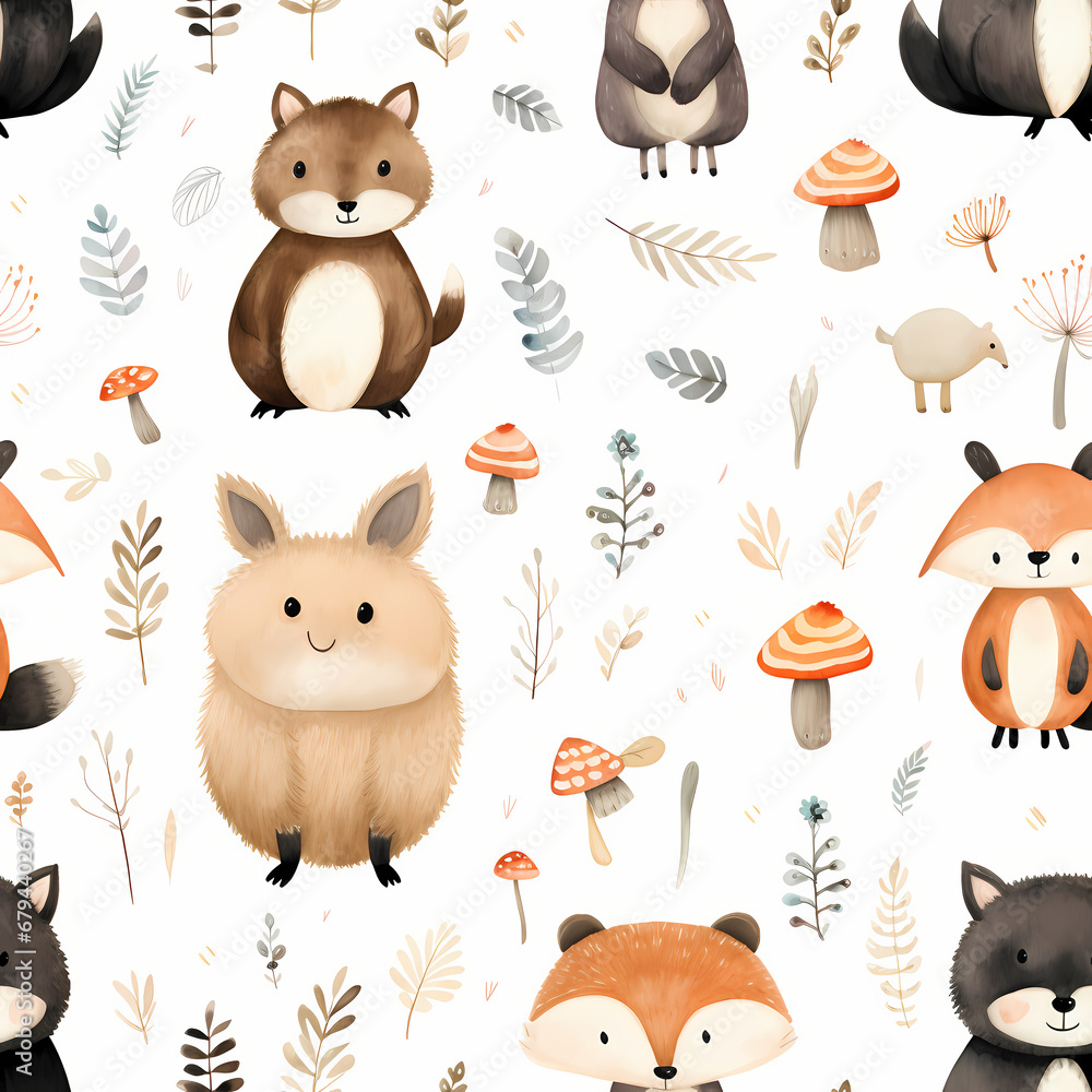 Fototapeta premium Seamless pattern of Enchanting boho Animal Pattern watercolor. Wrapping paper pattern