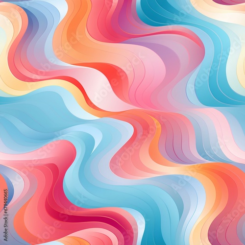 Abstract colorful background with curly wavy pastel 80s seamless pattern. Generative AI.