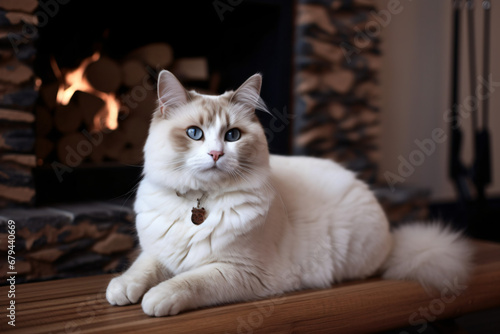 Birman cat with living room background