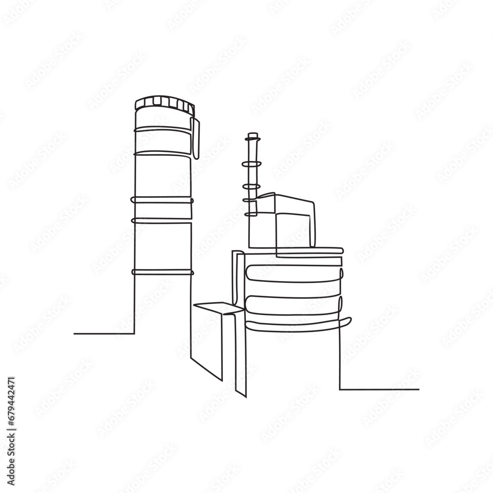 water tank at industrial power plant in continuous line art drawing