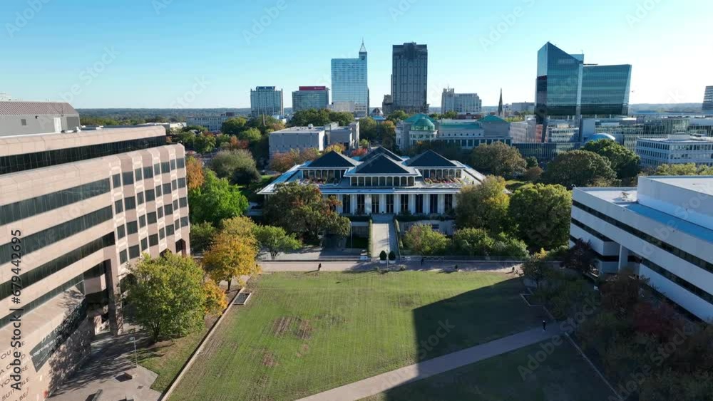 North Carolina Legislative Building and Halifax Mall. Aerial shot with skyline and capitol building in distance. North Carolina Legislative Building and Halifax Mall. Aerial shot with skyline and capitol building in distance.