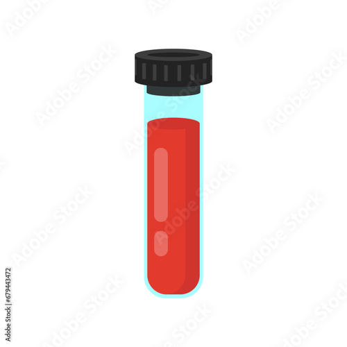 vector illustration of a test tube with blood on a white isolated background in cartoon style