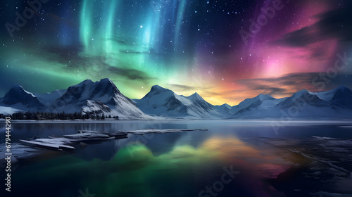 Stunning Northern Lights dancing across the night sky, painting a celestial masterpiece of vibrant colors in the Arctic regions, travel place. Ai Generated.NO.02