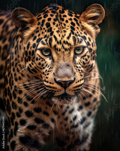 Intimate Portrait of a Majestic Leopard in the Rain