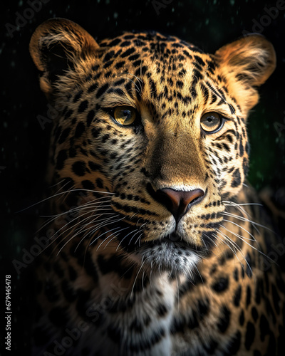 Intimate Portrait of a Majestic Leopard in the Rain