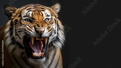 Angry tiger roaring ready to attack isolated on gray background