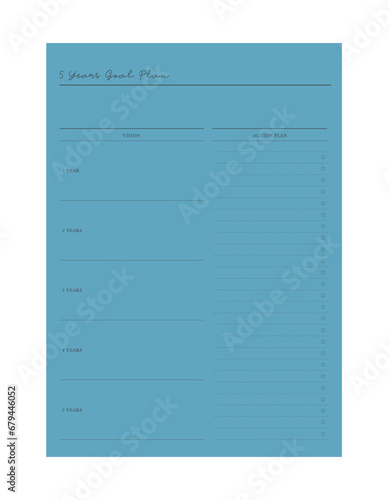 5 years Goal planner (Beach) Minimalist planner template set. Vector illustration.