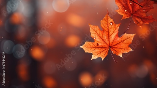 Autumn background with maple leaves and bokeh. 3d rendering