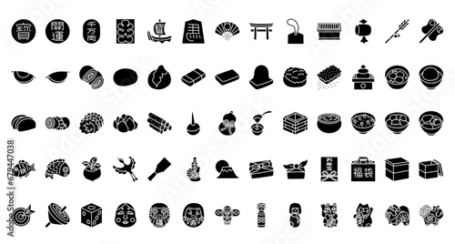 A set of Japanese traditional New Year elements icons.
