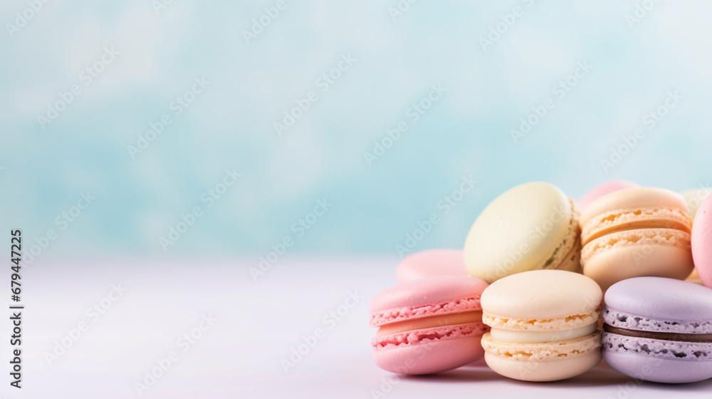 Obraz premium Pastel color macaroons Background with Copy space for text wording