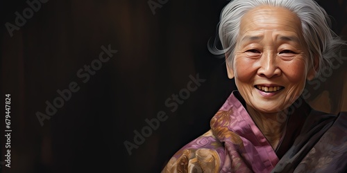 old woman in an asian dress with a scarf, generative AI