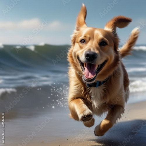 happy dog on the beach Generative AI