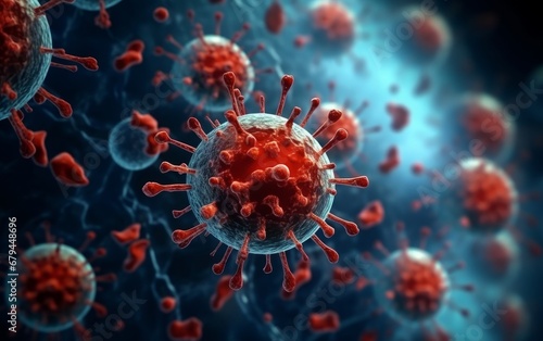 Red virus or bacteria macro in the body of person infected with coronavirus AI