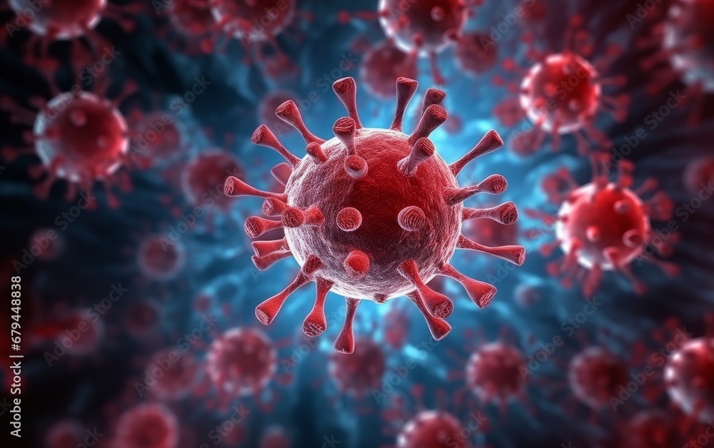 Red virus or bacteria macro in the body of person infected with coronavirus AI Red virus or bacteria macro in the body of person infected with coronavirus AI