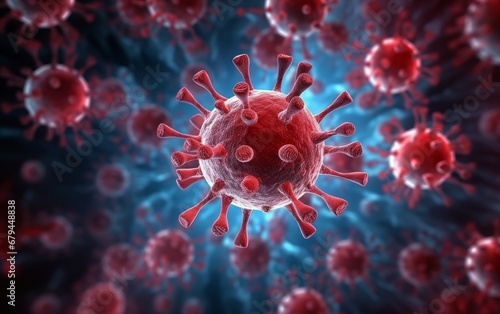 Red virus or bacteria macro in the body of person infected with coronavirus AI