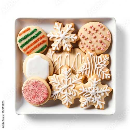Cut-Out Sugar Cookies, on tray on white background Generate Ai