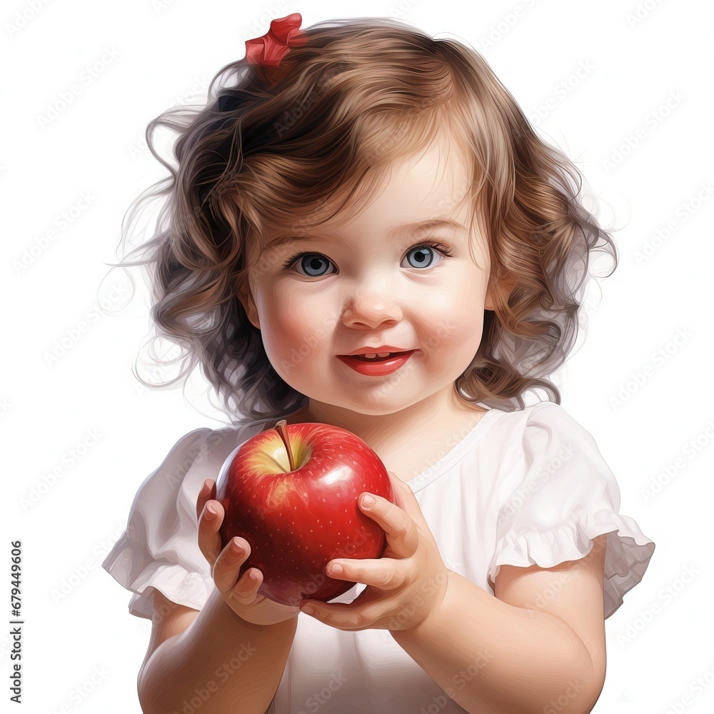 Portrait of little Baby Girl with Apple, clip art white background Generative AI Portrait of little Baby Girl with Apple, clip art white background Generative AI