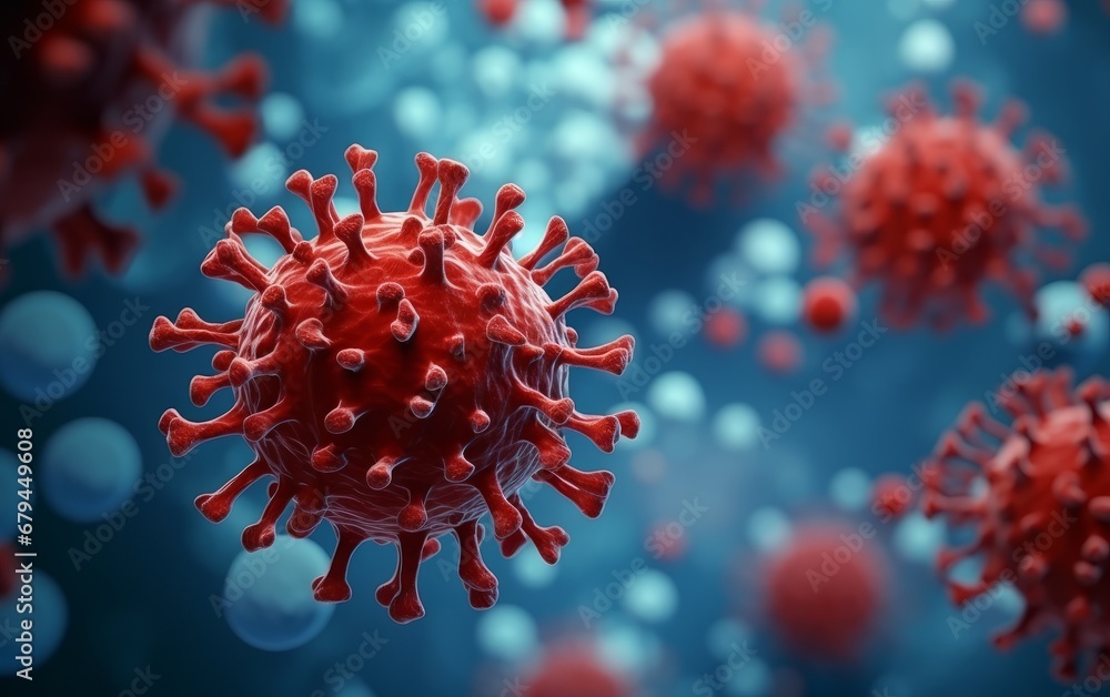 Red virus or bacteria macro in the body of person infected with coronavirus AI Red virus or bacteria macro in the body of person infected with coronavirus AI