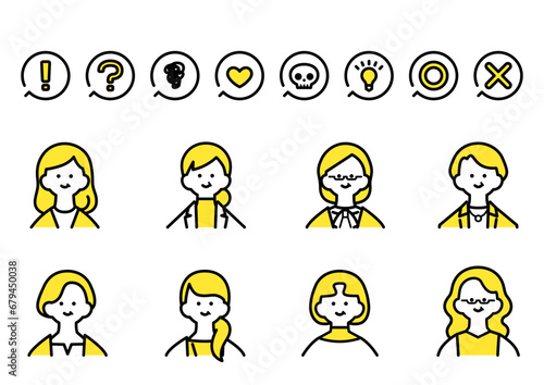 ベテラン女性の上半身アバターアイコン素材.