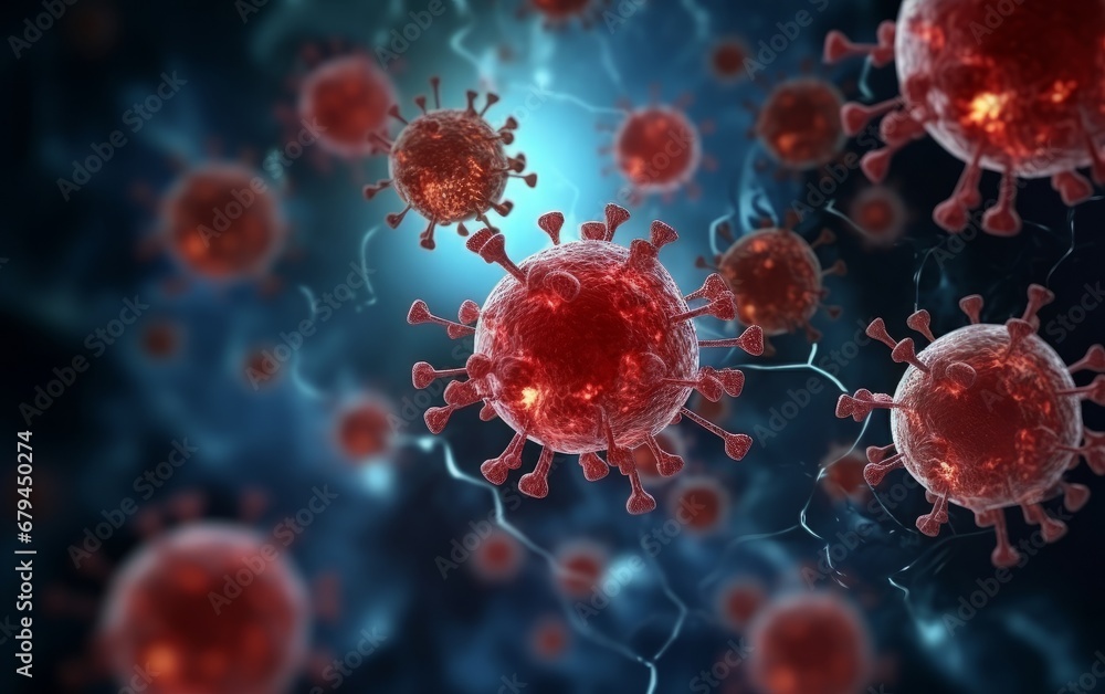 Red virus or bacteria macro in the body of person infected with coronavirus AI Red virus or bacteria macro in the body of person infected with coronavirus AI