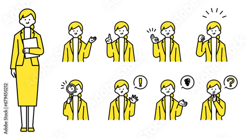 スーツ姿のベテラン女性　上半身・表情バリエーション.