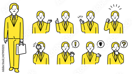 スーツ姿のベテラン男性　上半身・表情バリエーション.