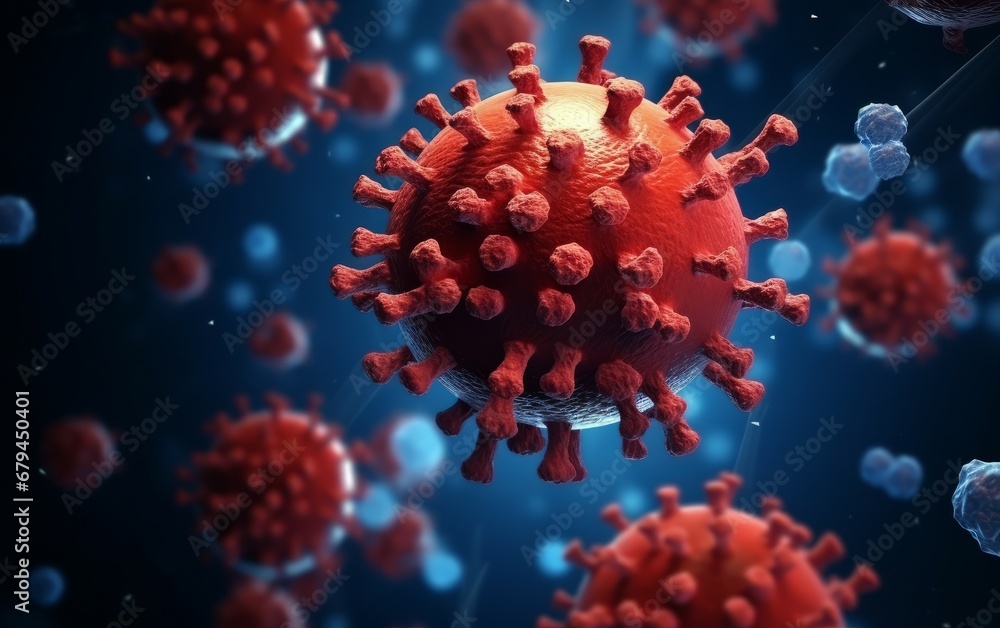 Red virus or bacteria macro in the body of person infected with coronavirus AI Red virus or bacteria macro in the body of person infected with coronavirus AI