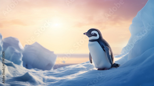 南極のかわいいペンギン 雪と氷の世界